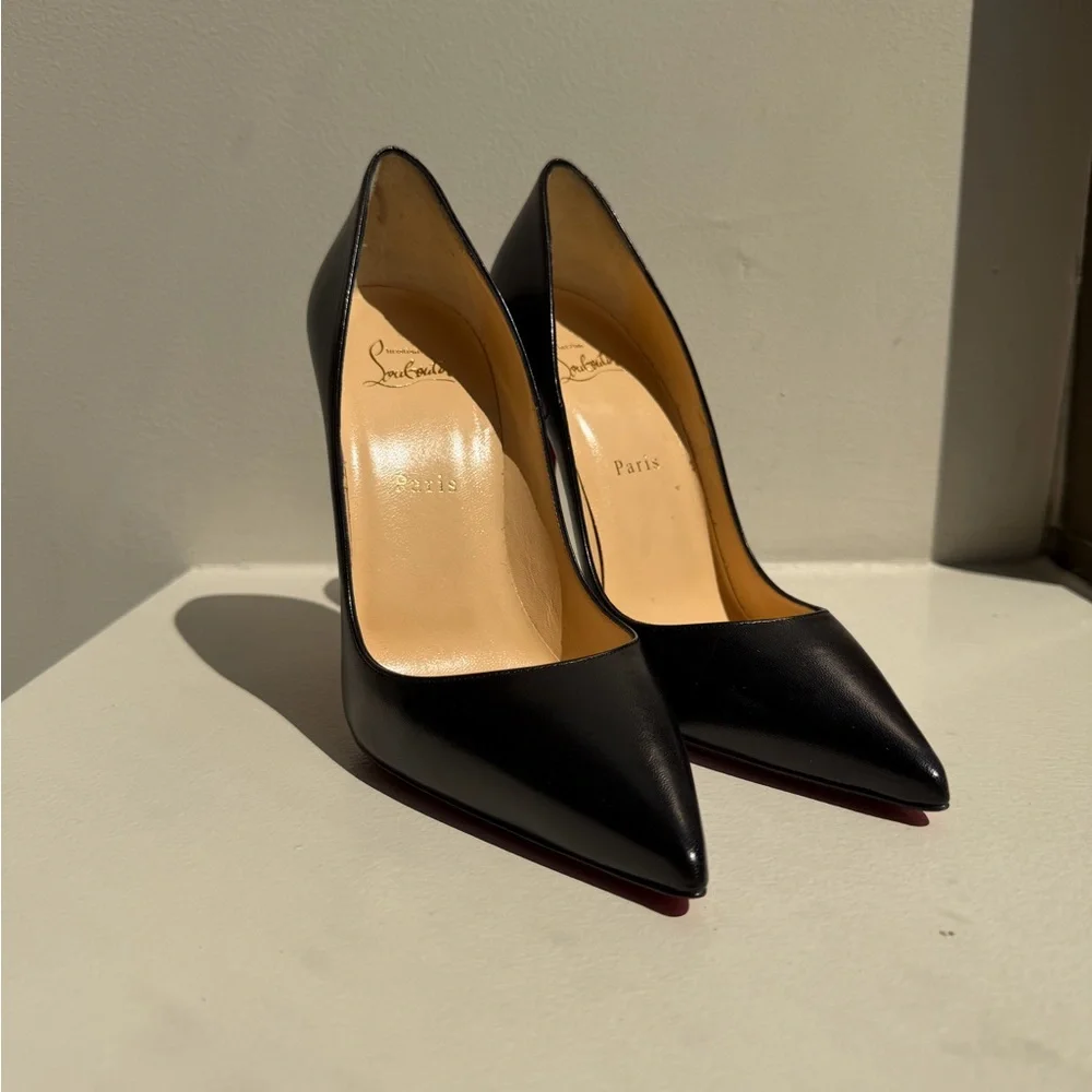Christian Louboutin Black Leather Pointed-Toe High Heels - Women Shoes - Picture 2 of 7
